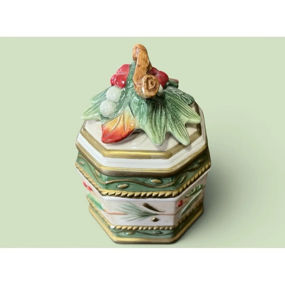 Fitz & Floyd Classics Winter Wonderland Candy Bowl Dish Trinket Box With Lid